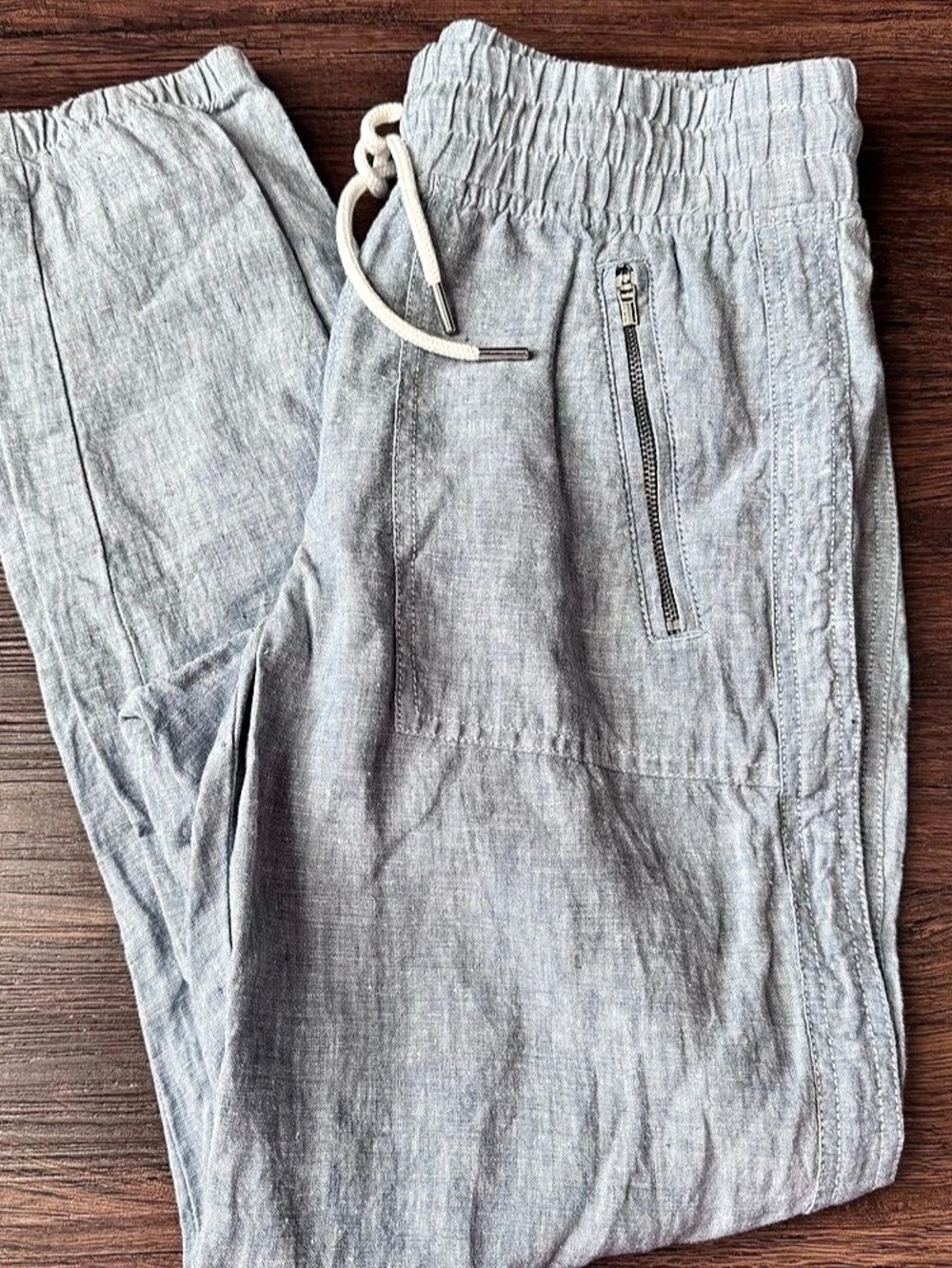 Athleta Cabo Linen Jogger Blue Chambray Pull On Pants Size 0 Athleisure/4